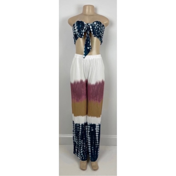 Multicolor Tie Dye Tie Front Crop Top and Wide Leg Palazzo Pants Set Size M - Picture 6 of 9